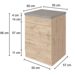 Küchenschrank Sorrella 50cm 1 Tür und 1 Schublade - Eiche/Graphit