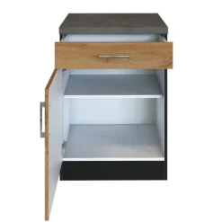 Küchenschrank Sorrella 50cm 1 Tür und 1 Schublade - Eiche/Graphit