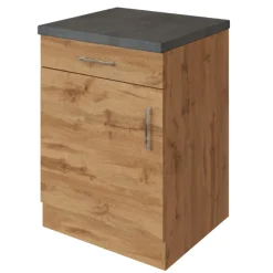 Küchenschrank Sorrella 50cm 1 Tür und 1 Schublade - Eiche/Beton