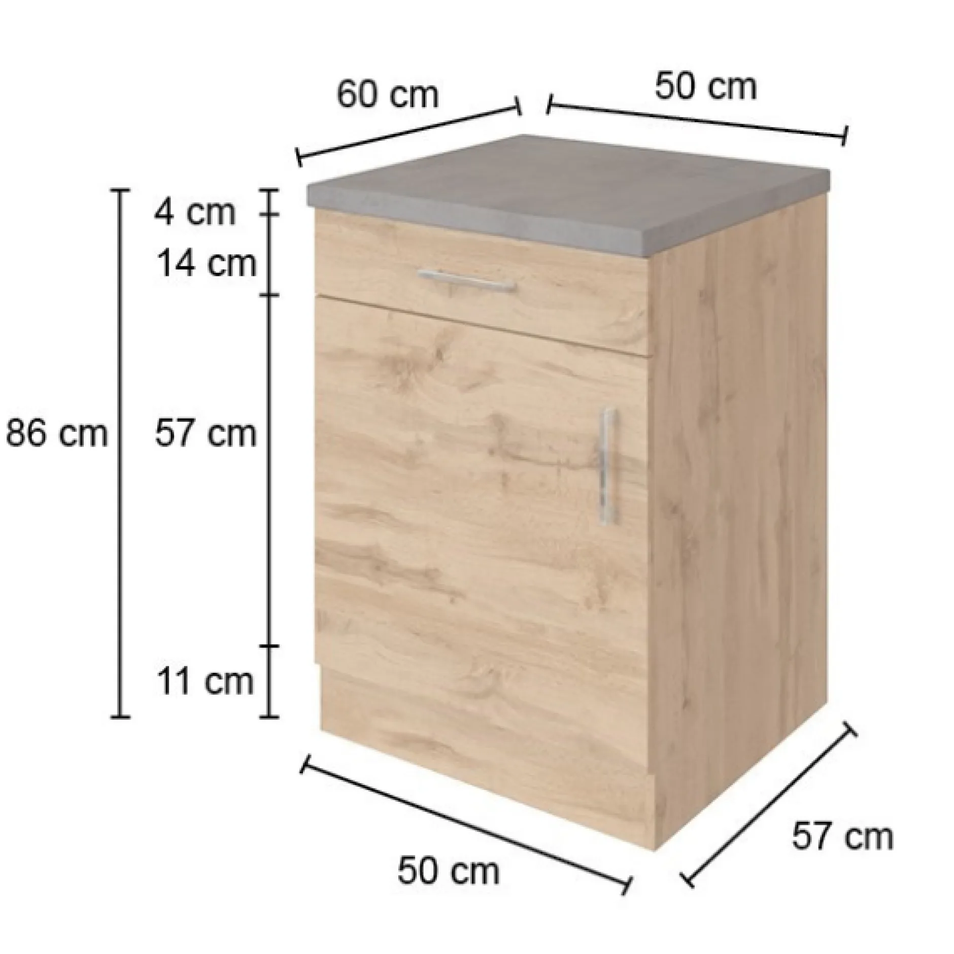 Küchenschrank Sorrella 50cm 1 Tür und 1 Schublade - Eiche/Beton