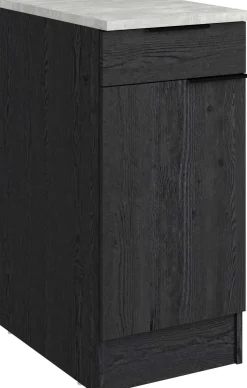 Küchenunterschrank Anna - 40x60x87cm - 1 Tür und 1 Schublade - Eiche schwarz Dekor/weißer Stein