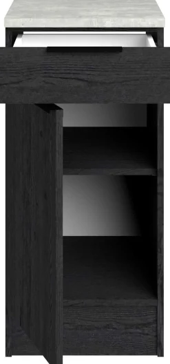 Küchenunterschrank Anna - 40x60x87cm - 1 Tür und 1 Schublade - Eiche schwarz Dekor/weißer Stein