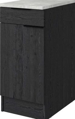 Küchenunterschrank Anna - 40x60x87cm - 1 Tür und 1 Schublade - Eiche schwarz Dekor/weißer Stein