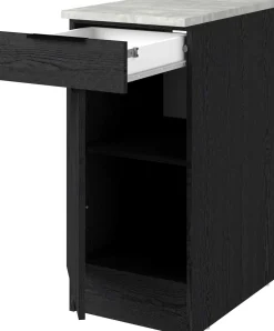 Küchenunterschrank Anna - 40x60x87cm - 1 Tür und 1 Schublade - Eiche schwarz Dekor/weißer Stein