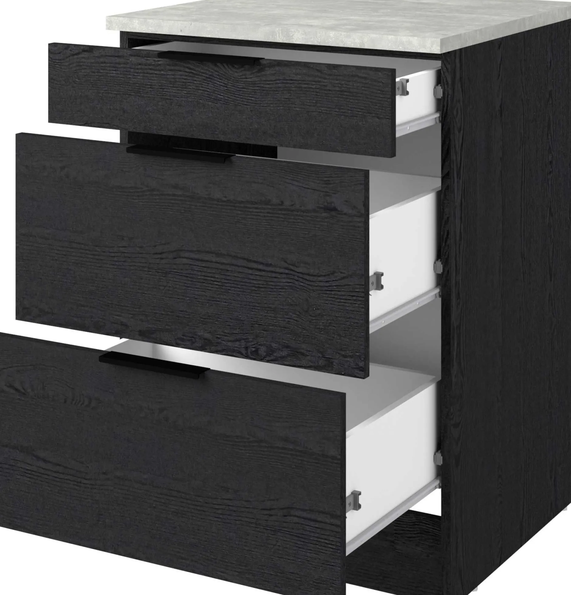 Küchenunterschrank Anna - 60x60x87cm - 3 Schubladen - Eiche schwarz Dekor/weißer Stein