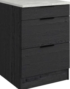 Küchenunterschrank Anna - 60x60x87cm - 3 Schubladen - Eiche schwarz Dekor/weißer Stein