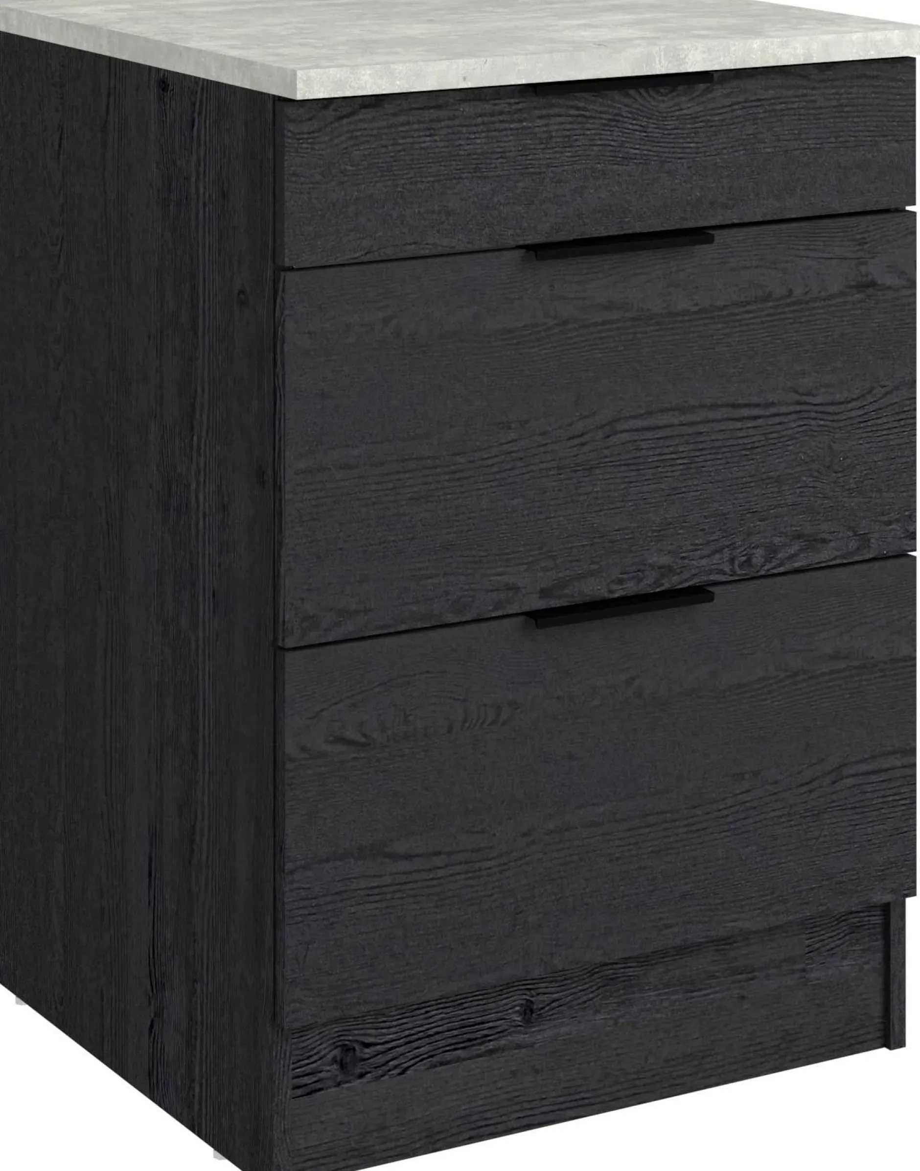Küchenunterschrank Anna - 60x60x87cm - 3 Schubladen - Eiche schwarz Dekor/weißer Stein