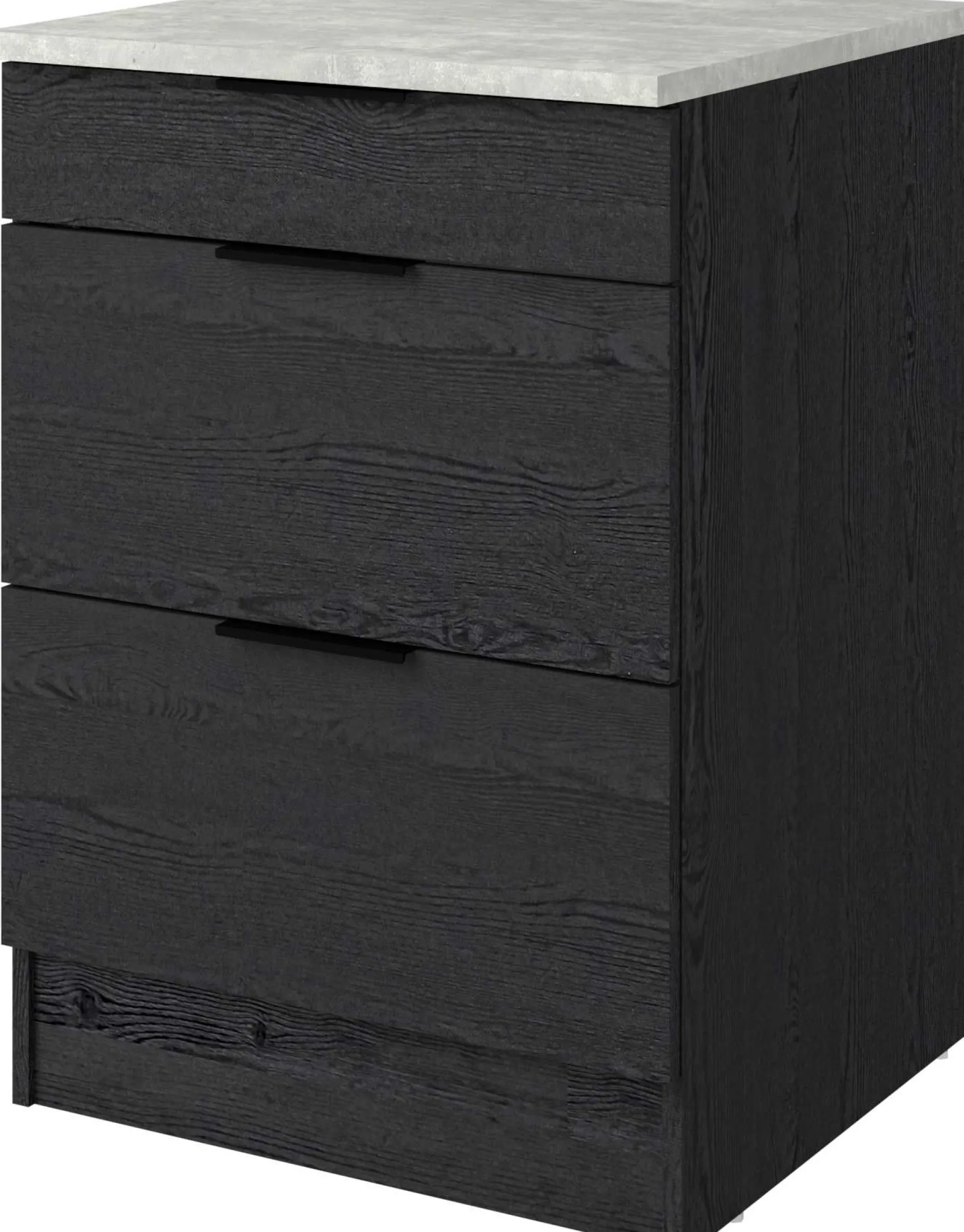 Küchenunterschrank Anna - 60x60x87cm - 3 Schubladen - Eiche schwarz Dekor/weißer Stein