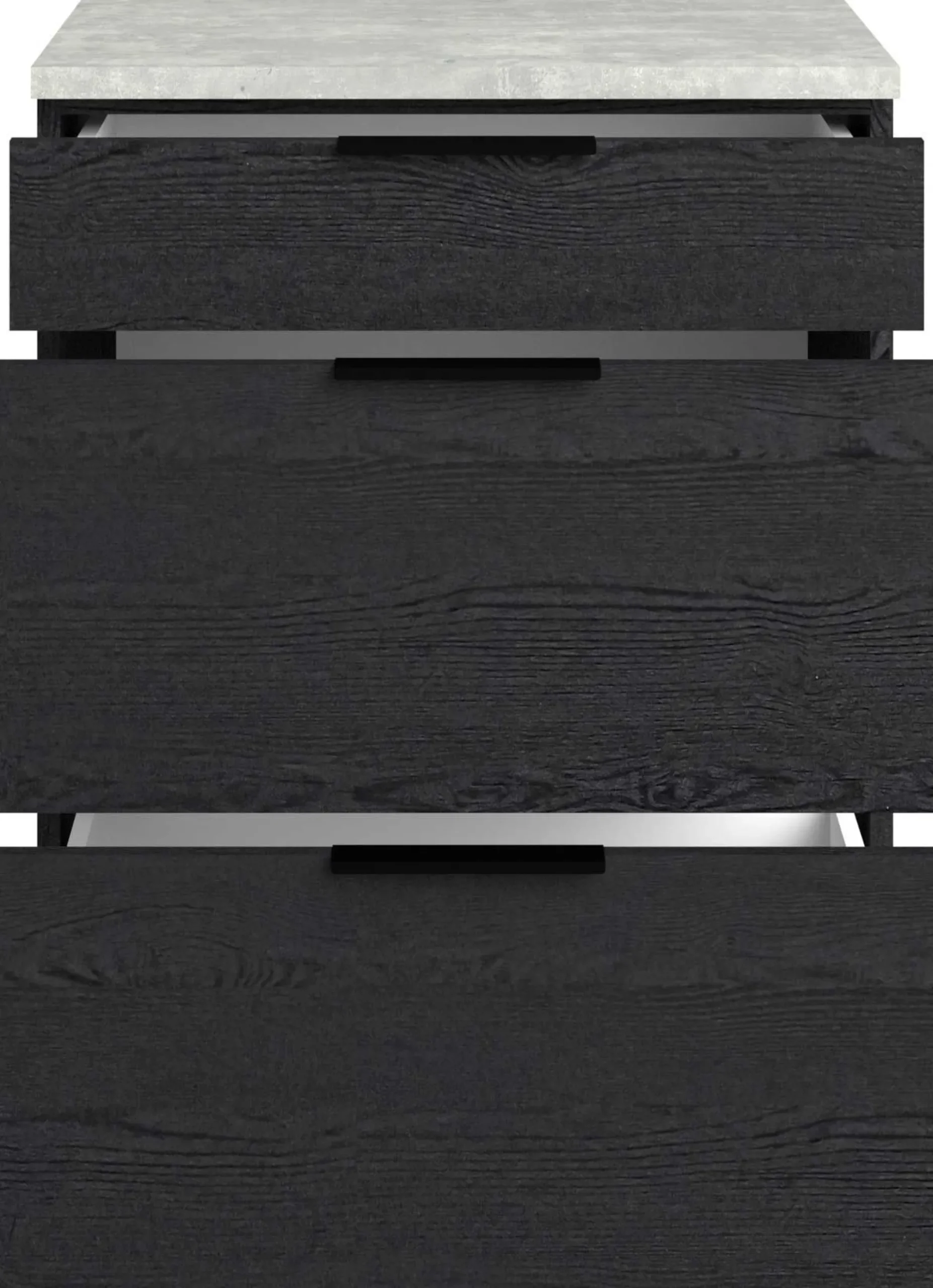 Küchenunterschrank Anna - 60x60x87cm - 3 Schubladen - Eiche schwarz Dekor/weißer Stein