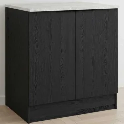 Küchenunterschrank Anna - 80x60x87cm - 2 Türen - Eiche schwarz Dekor/weißer Stein