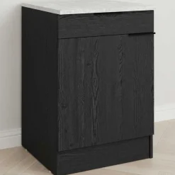 Küchenunterschrank Anna - 60x60x87cm - 1 Tür und 1 Schublade - Eiche schwarz Dekor/weißer Stein