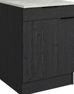 Küchenunterschrank Anna - 60x60x87cm - 1 Tür und 1 Schublade - Eiche schwarz Dekor/weißer Stein