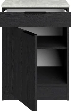 Küchenunterschrank Anna - 60x60x87cm - 1 Tür und 1 Schublade - Eiche schwarz Dekor/weißer Stein