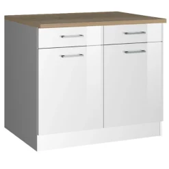Küchenunterschrank Ragnar 100cm mit 2 Türen und 2 Schubladen - weiß