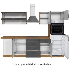 Küchenzeile in L-Form Sorrella 270cm mit Backofen, Geschirrspüler und Kühlschrank - anthrazit/eiche
