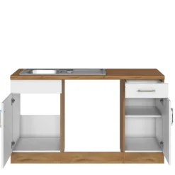 Küchenzeile in L-Form Sorrella 210cm mit Platz für Backofen und Geschirrspüler - weiß/Eiche