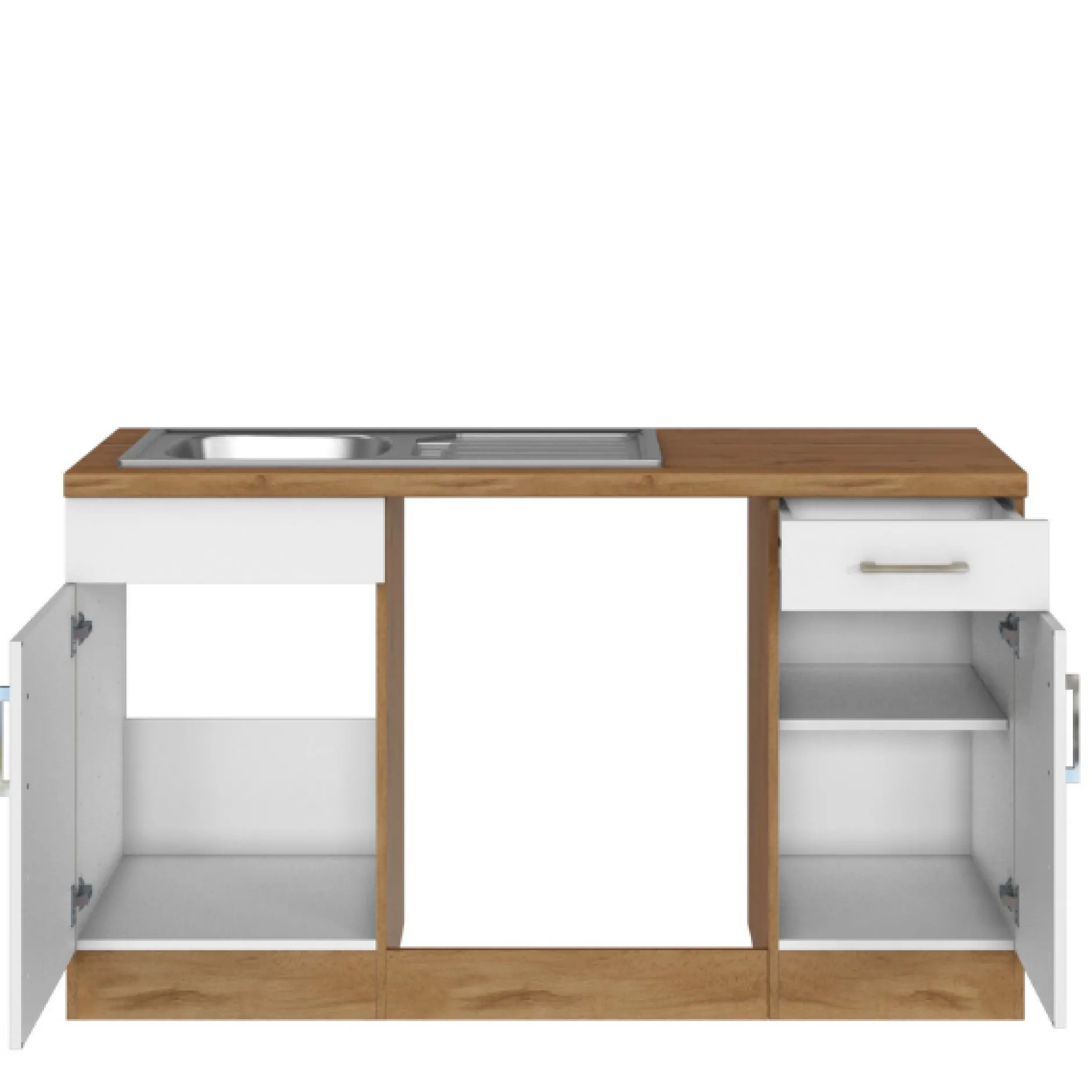 Küchenzeile in L-Form Sorrella 210cm mit Platz für Backofen und Geschirrspüler - weiß/Eiche