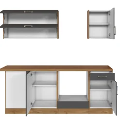 Küchenzeile in L-Form Sorrella 210cm mit Platz für Backofen und Geschirrspüler - anthrazit/ocker