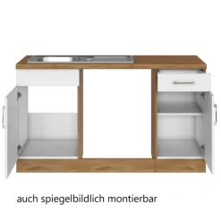 Küchenzeile in L-Form Sorrella 270cm mit Platz für Backofen, Geschirrspüler und Kühlschrank - weiß/Eiche