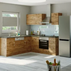Küchenzeile in L-Form Sorrella 210cm mit Platz für Backofen und Geschirrspüler - Eiche