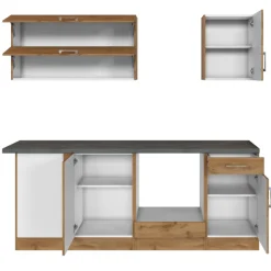 Küchenzeile in L-Form Sorrella 210cm mit Platz für Backofen und Geschirrspüler - Eiche