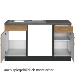 Küchenzeile in L-Form Sorrella 210cm mit Platz für Backofen und Geschirrspüler - Eiche/Graphit
