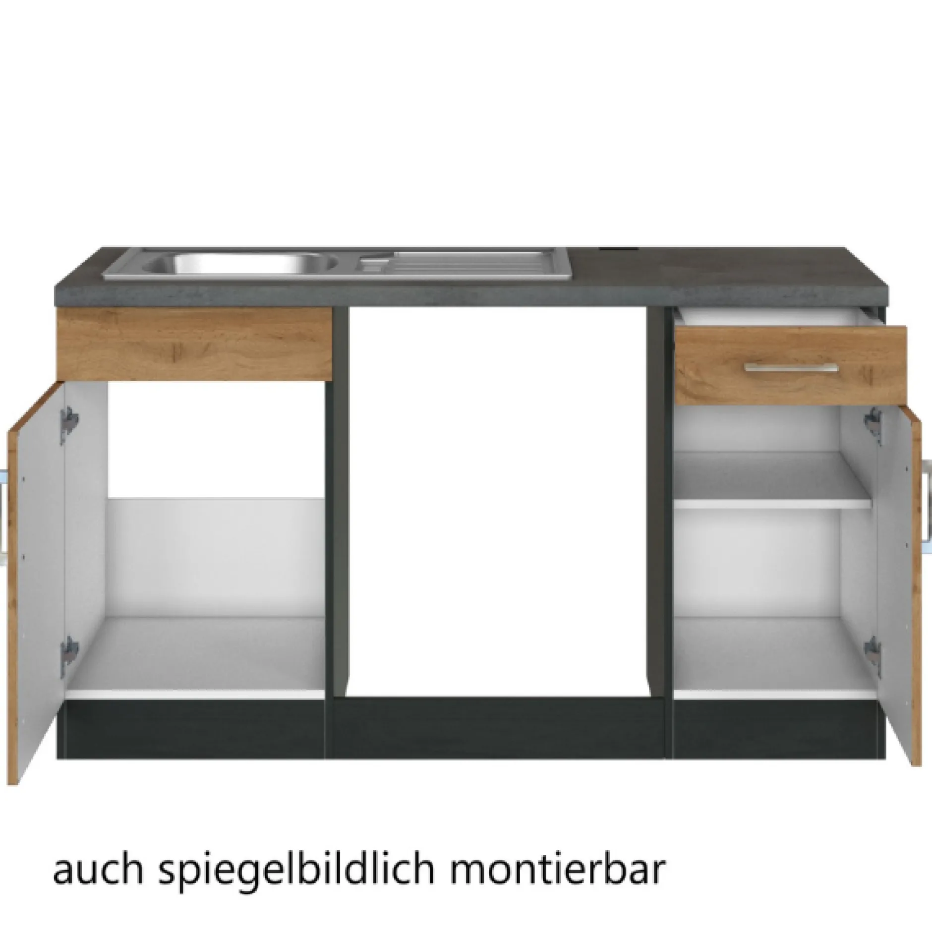 Küchenzeile in L-Form Sorrella 210cm mit Platz für Backofen und Geschirrspüler - Eiche/Graphit