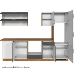 Küchenzeile in L-Form Sorrella 270cm mit Platz für Backofen, Geschirrspüler und Kühlschrank - anthrazit/ocker