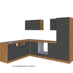 Küchenzeile in L-Form Sorrella 270cm mit Platz für Backofen, Geschirrspüler und Kühlschrank - anthrazit/ocker