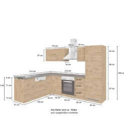Küchenzeile in L-Form Sorrella 270cm mit Platz für Backofen, Geschirrspüler und Kühlschrank - anthrazit/ocker