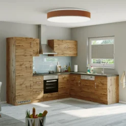 Küchenzeile in L-Form Sorrella 270cm mit Platz für Backofen, Geschirrspüler und Kühlschrank - Eiche