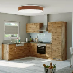 Küchenzeile in L-Form Sorrella 270cm mit Platz für Backofen, Geschirrspüler und Kühlschrank - Eiche
