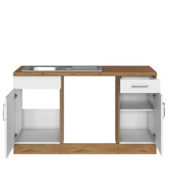 Küchenzeile in L-Form Sorrella 270cm mit Platz für Backofen, Geschirrspüler und Kühlschrank - weiß/Eiche