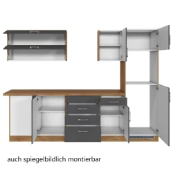 Küchenzeile in L-Form Sorrella 270cm mit Platz für Backofen, Geschirrspüler und Kühlschrank - anthrazit/ocker