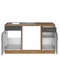 Küchenzeile in L-Form Sorrella 270cm mit Platz für Backofen, Geschirrspüler und Kühlschrank - anthrazit/ocker