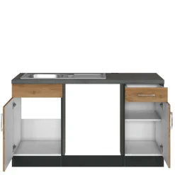 Küchenzeile in L-Form Sorrella 270cm mit Platz für Backofen, Geschirrspüler und Kühlschrank - Eiche/Graphit
