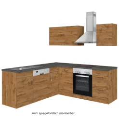 Küchenzeile in L-Form Sorrella 210cm mit Backofen und Geschirrspüler - Eiche