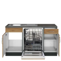 Küchenzeile in L-Form Sorrella 210cm mit Backofen und Geschirrspüler - Eiche/Graphit