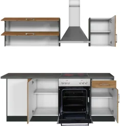 Küchenzeile in L-Form Sorrella 210cm mit Backofen und Geschirrspüler - Eiche/Graphit