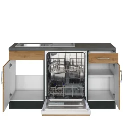 Küchenzeile in L-Form Sorrella 270cm mit Backofen, Geschirrspüler und Kühlschrank - Eiche/Graphit