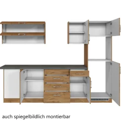 Küchenzeile L-Form Sorrella 270cm mit Platz für Backofen, Geschirrspüler und Kühlschrank - Eiche
