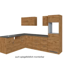 Küchenzeile L-Form Sorrella 270cm mit Platz für Backofen, Geschirrspüler und Kühlschrank - Eiche