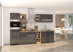 Küchenzeile Milan | Inklusive Dunstabzugshaube, Kochfeld, Backofen und Kühlschrank | Graphitgrau