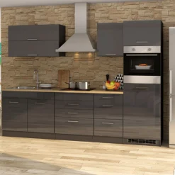 Küchenzeile Ragnar 290cm mit Backofen - Hochglanz anthrazit