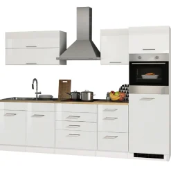 Küchenzeile Ragnar 290cm mit Backofen - Hochglanz weiß