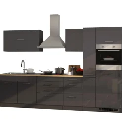 Küchenzeile Ragnar 320cm mit Backofen - Hochglanz anthrazit