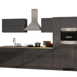Küchenzeile Ragnar 320cm mit Backofen - Hochglanz anthrazit