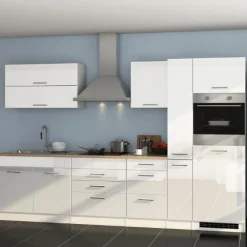 Küchenzeile Ragnar 320cm mit Backofen und Kühlschrank - Hochglanz weiß