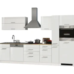 Küchenzeile Ragnar 330cm mit Backofen und Geschirrspüler - Hochglanz weiß
