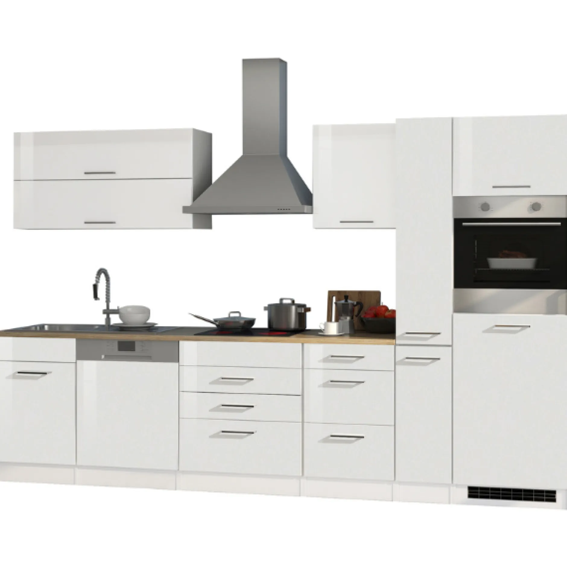 Küchenzeile Ragnar 330cm mit Backofen und Geschirrspüler - Hochglanz weiß